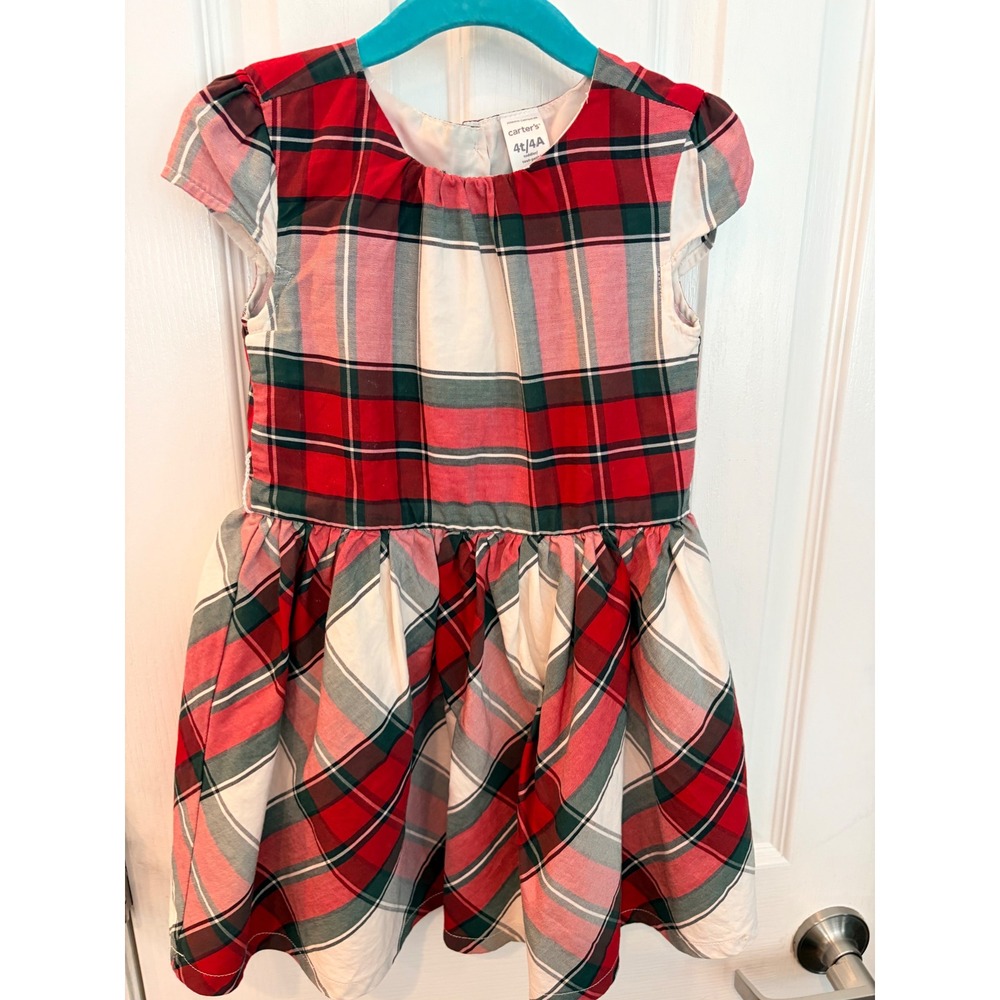 Carter's Plaid Dress Red Green White Short Sleeve Holiday Christmas Toddler 4T
